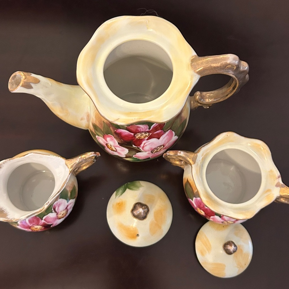 🌻HOST PICK 🌸VINTAGE ENESCO JAPAN HAND PAINTED PORCELAIN 3-PIECE TEA SET - Picture 7 of 15
